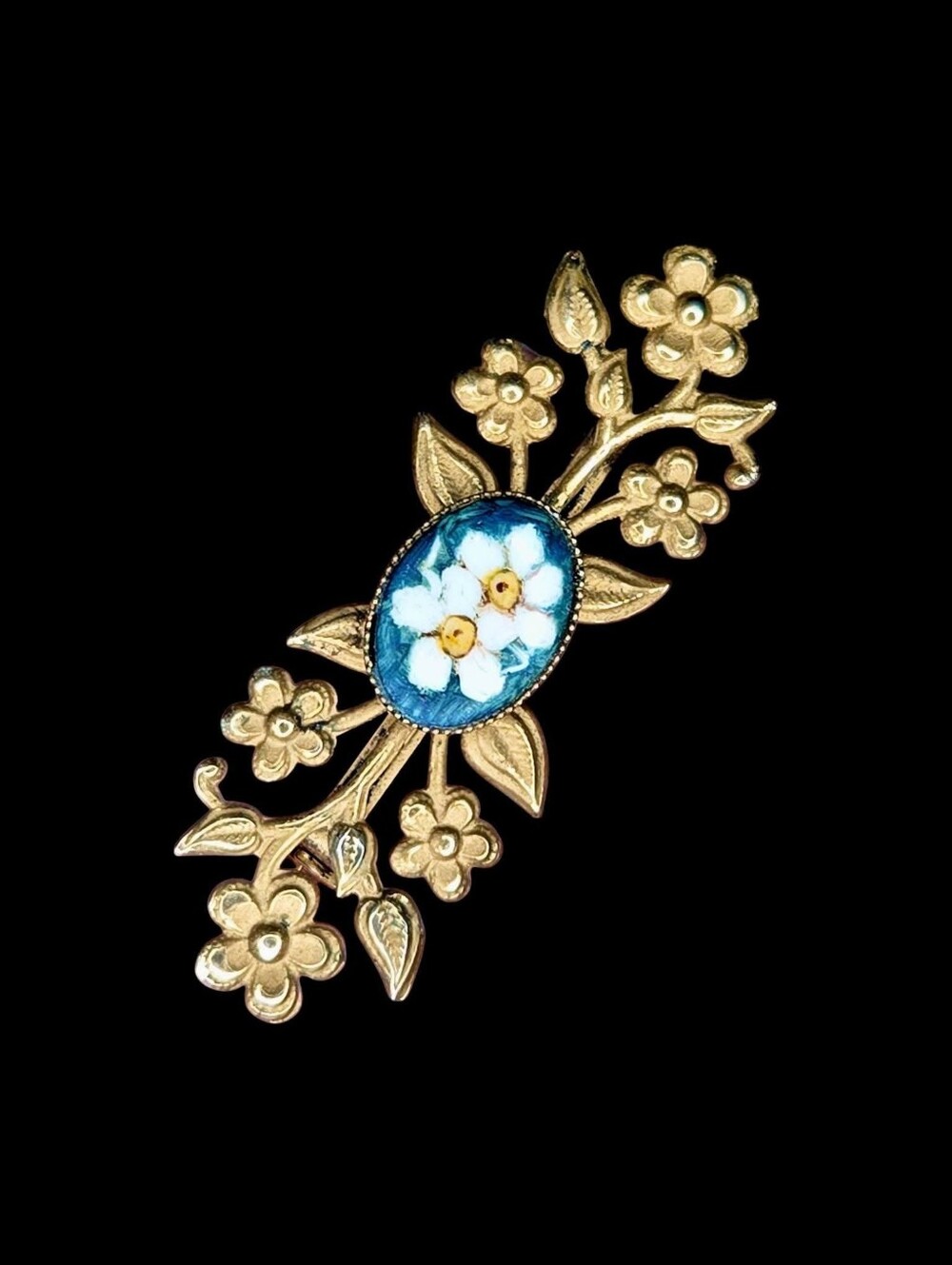 Vintage Victorian Revival Brass Floral Bar Brooch